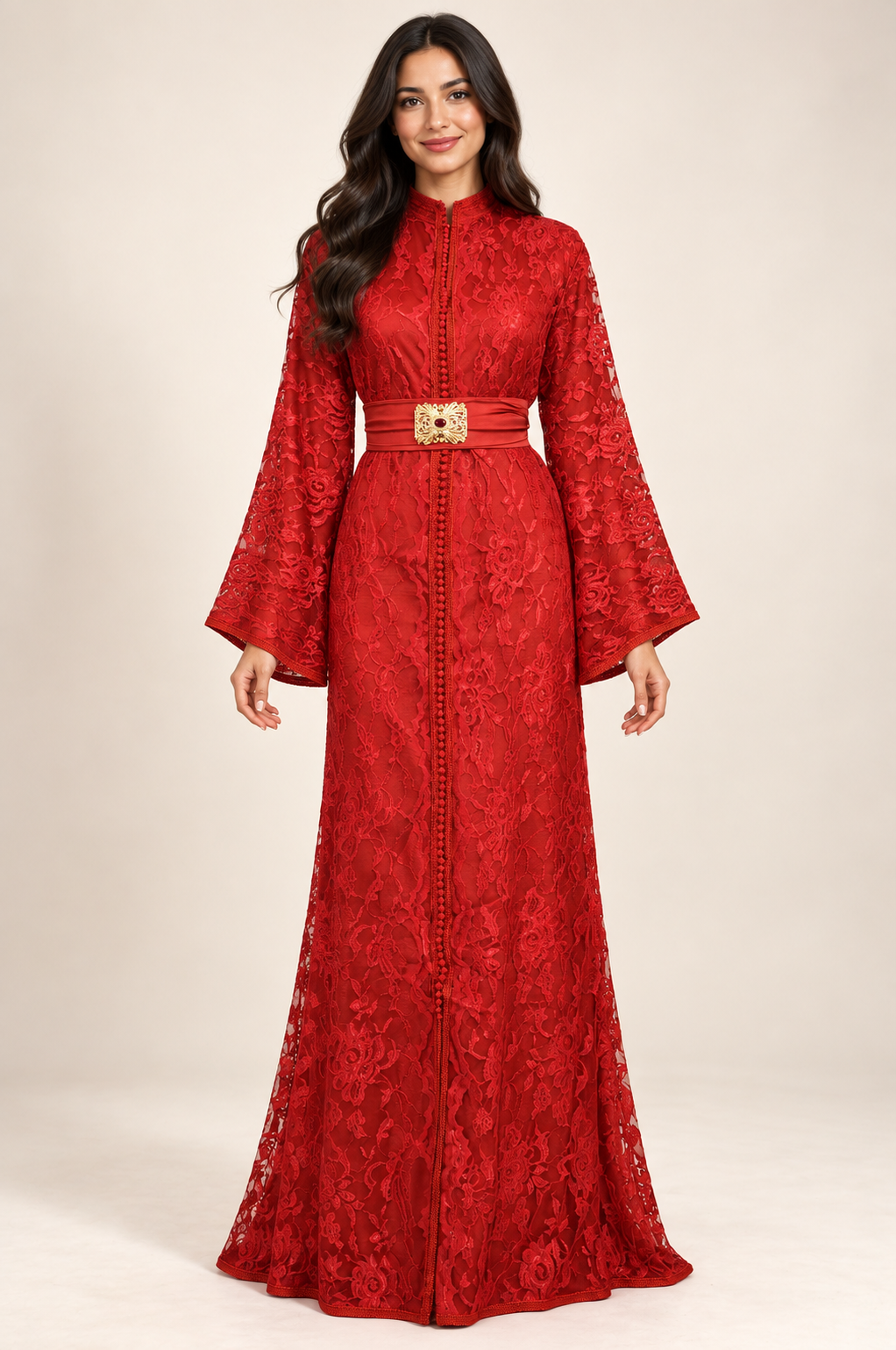 Caftan Sirène Dentelle Rouge