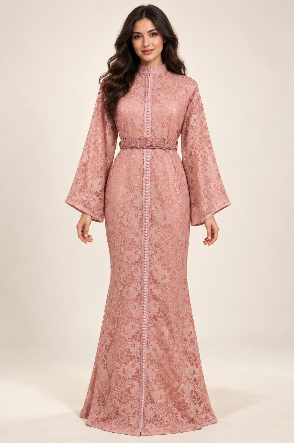 Caftan Sirène Dentelle Vieux Rose