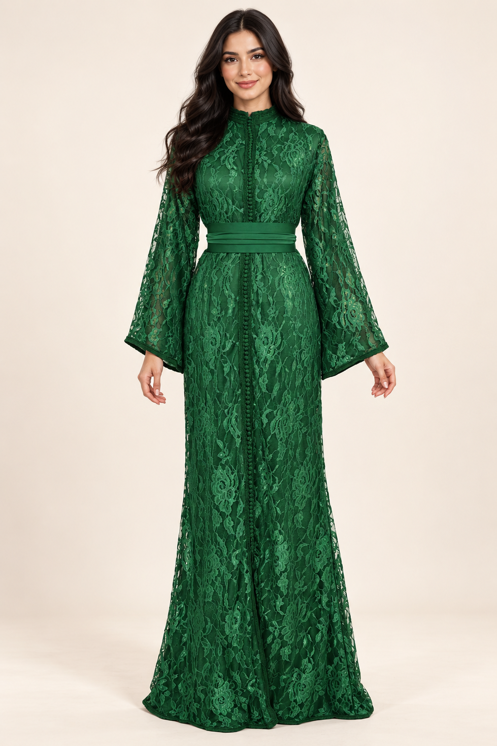 Caftan Sirène Dentelle Vert Royal