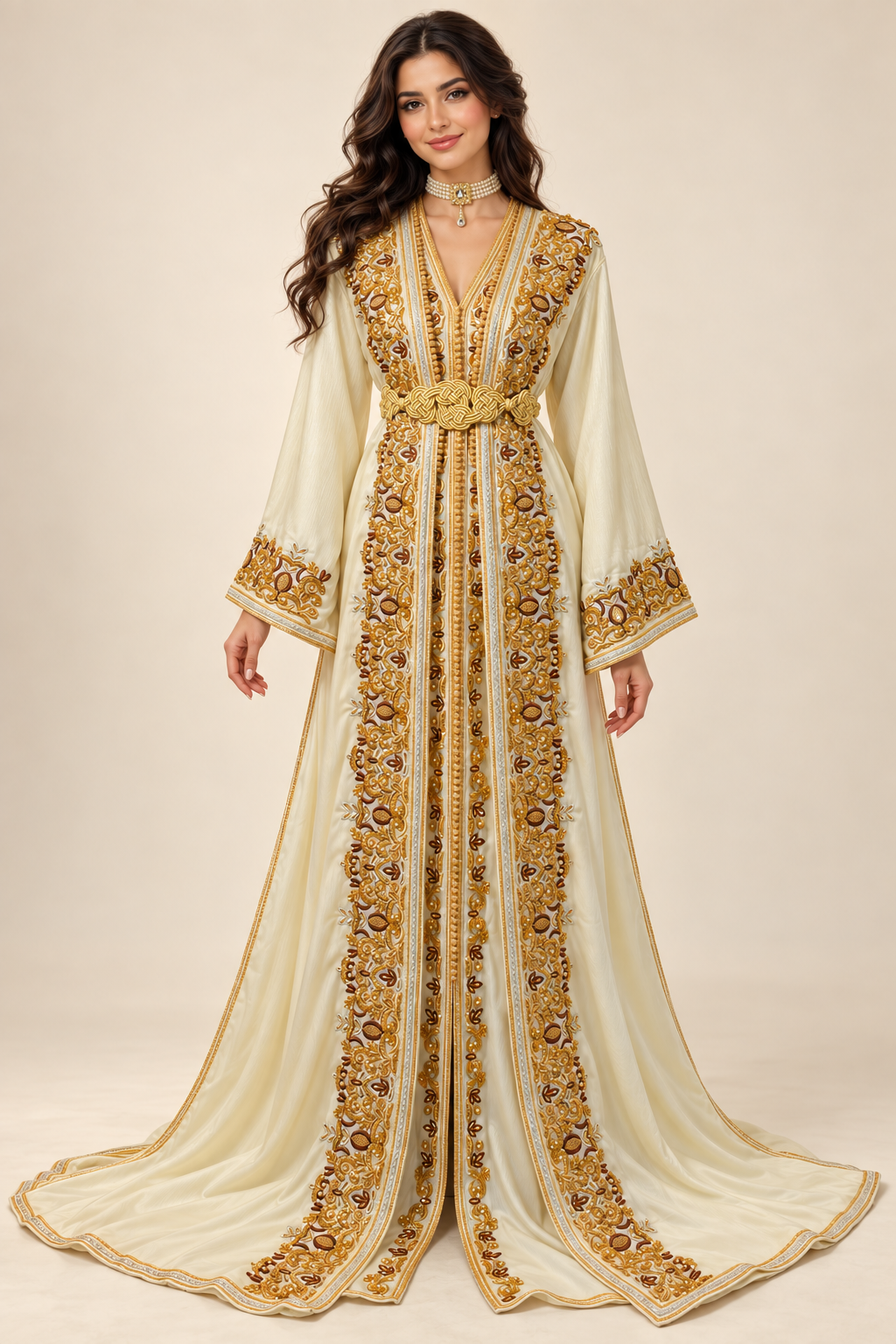 Takchita Anissa – Blanche, Or & Marron Perlée