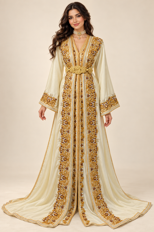 Takchita Anissa – Blanche, Or & Marron Perlée