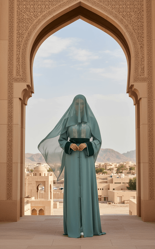 Profil_du_caftan_vert_sauge_manches_longues - ZEYNAYA PRESTIGE 