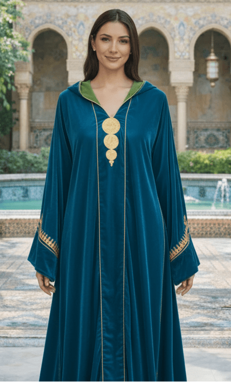 jellaba_bleu_vue_d_ensemble - ZEYNAYA PRESTIGE 