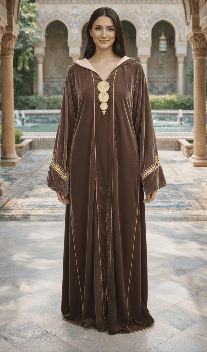 jellaba_chocolat_vue_d_ensemble - ZEYNAYA PRESTIGE 