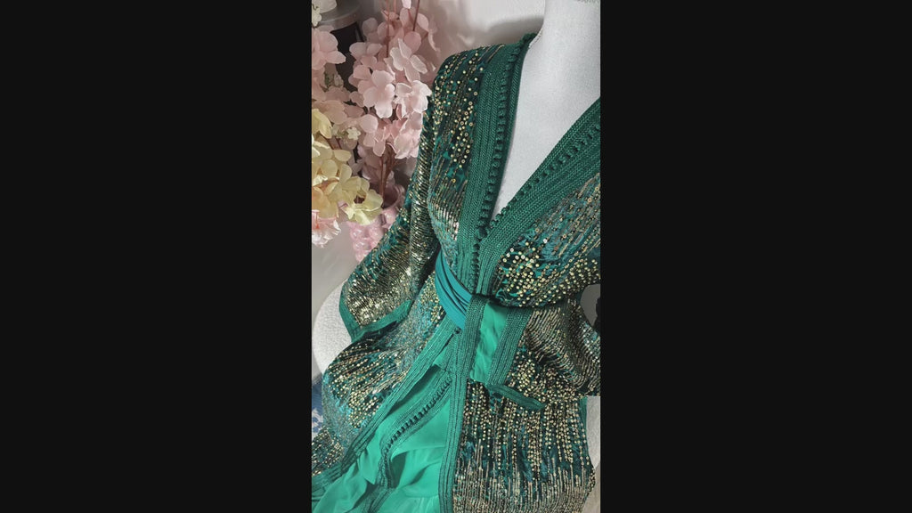 Takchita velours à sequins Vert Émeraude « Éclat d’Émeraude »