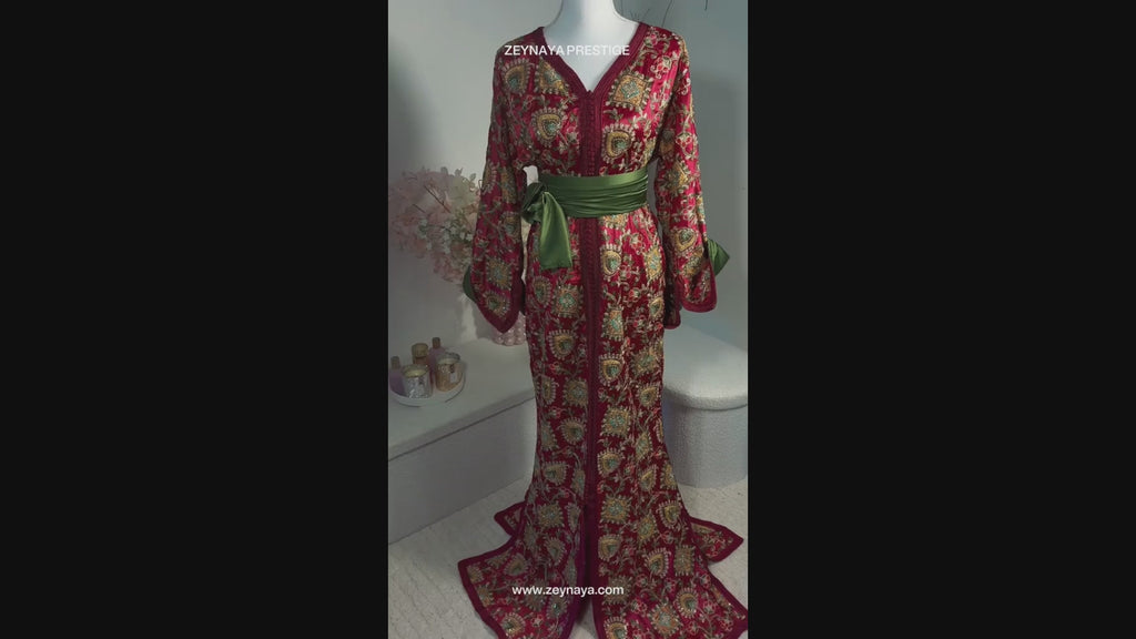 Caftan Sari Sirène Grenat Imperial - Zeynaya Prestige