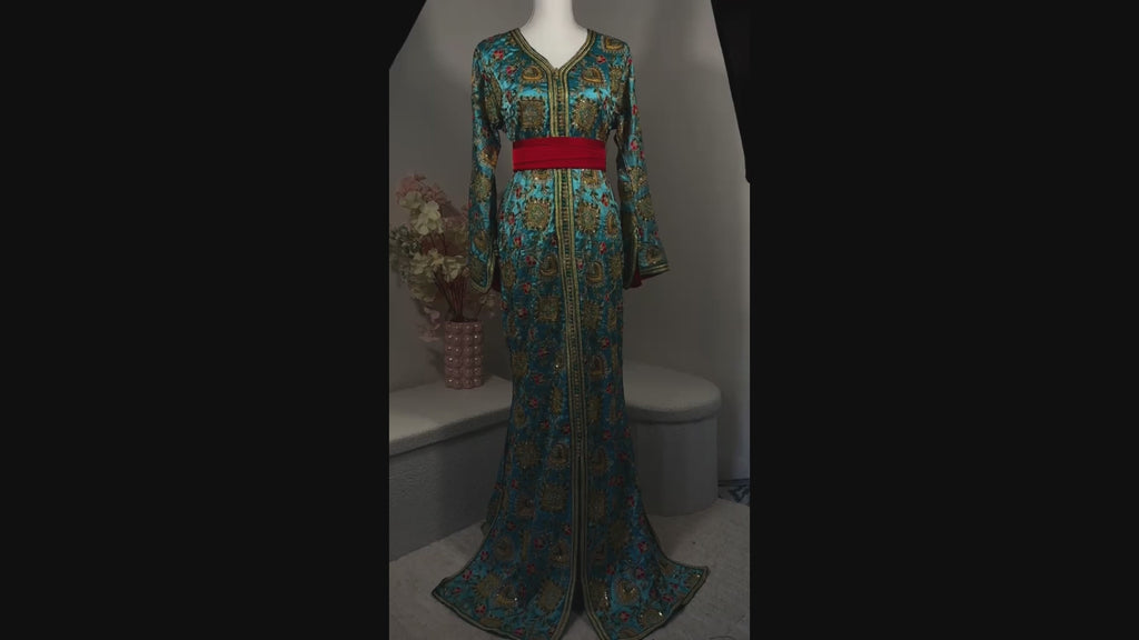 Caftan Sirène Sari Bleu Majestueux – ZEYNAYA Prestige