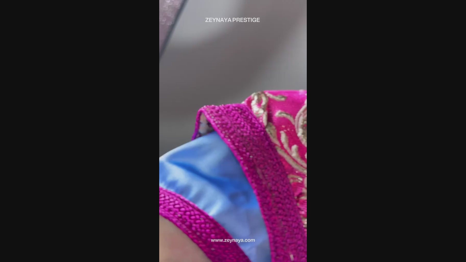 Takchita Brocard Fuchsia & Or – Ceinture Bleue Satinée