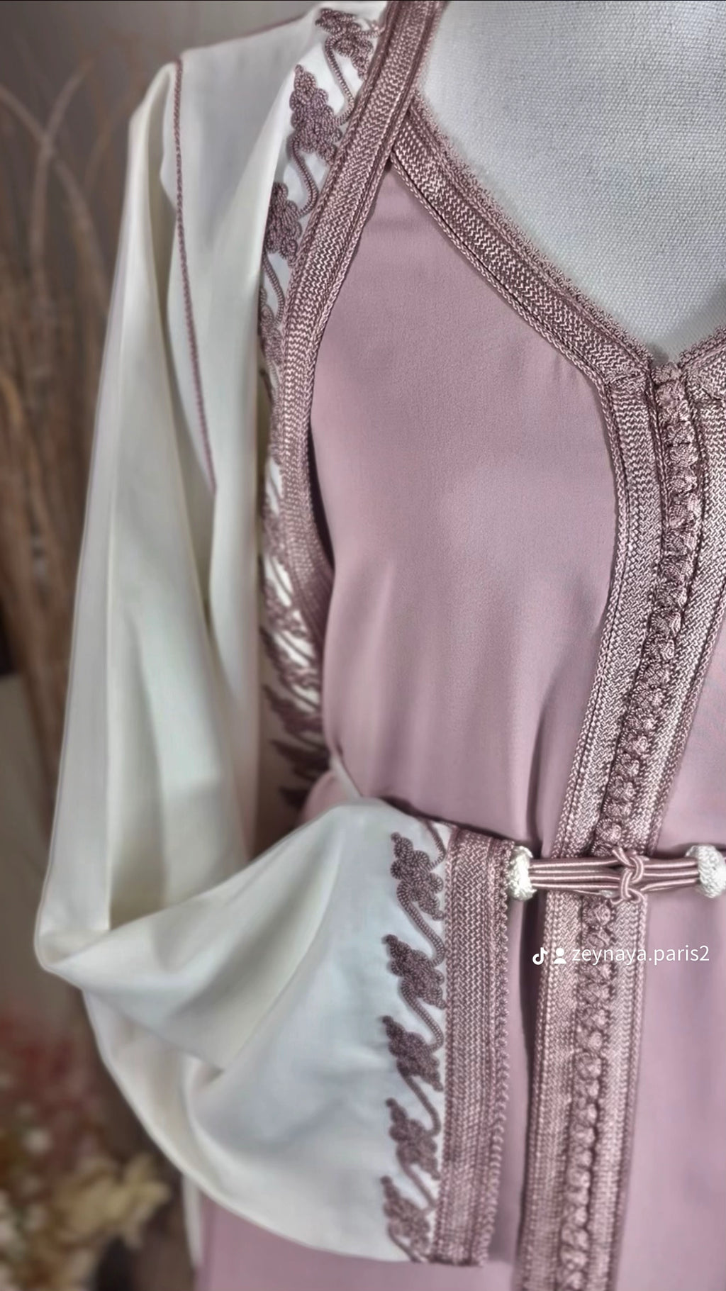 KIMONO “Maysa” – Mauve poudré & ivoire, sfifa artisanale