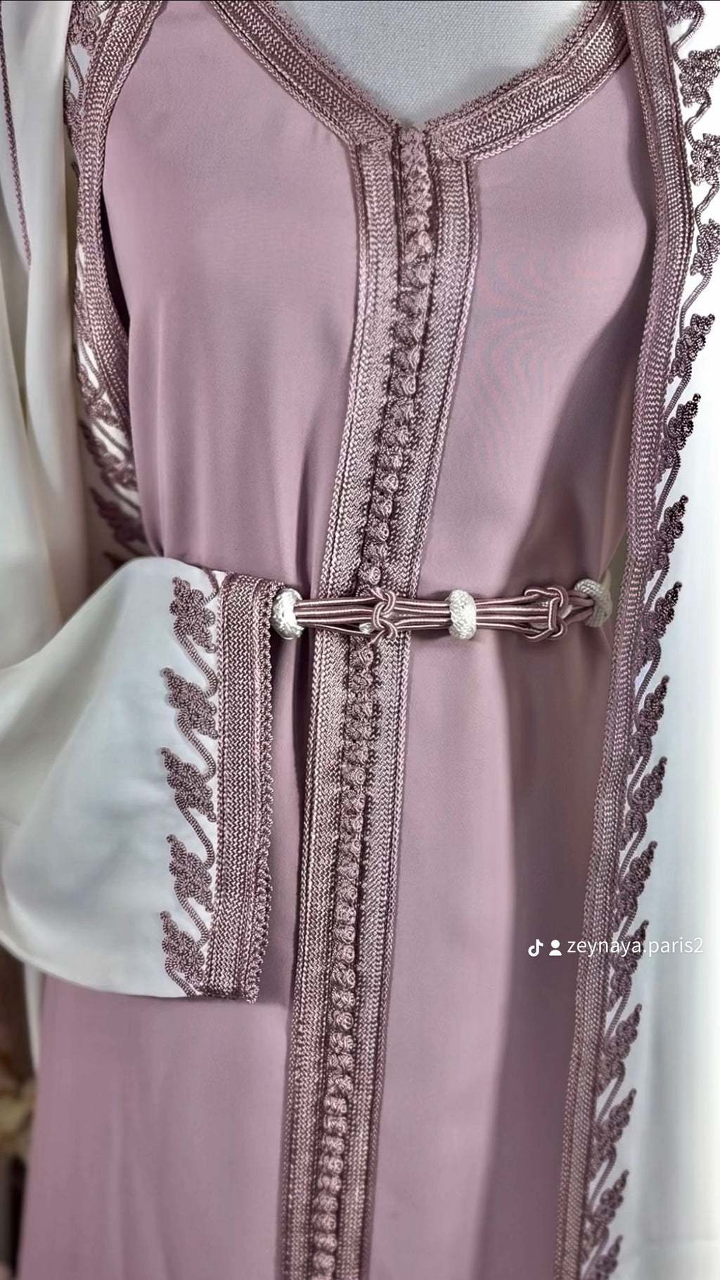 KIMONO “Maysa” – Mauve poudré & ivoire, sfifa artisanale